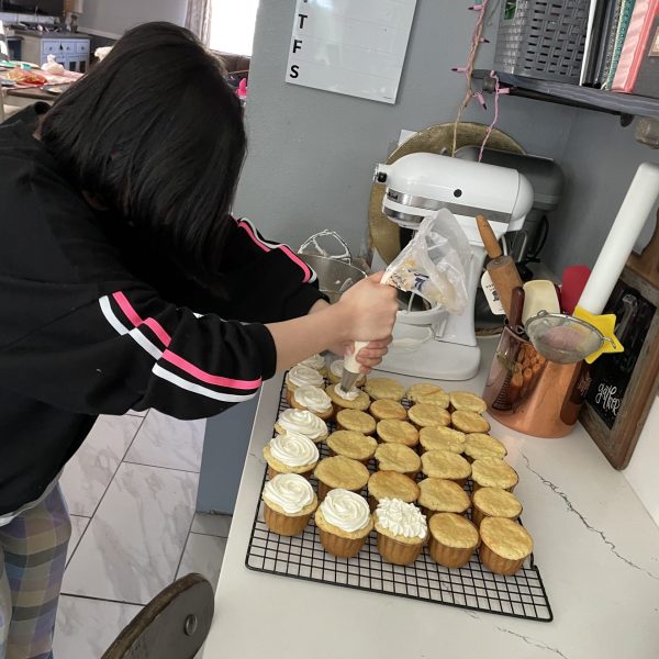 Woman Frosting Cupcakes